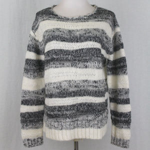 Cynthia Rowley Striped Chunky Gray Wool & Mohair Sweater Very Warm! M
